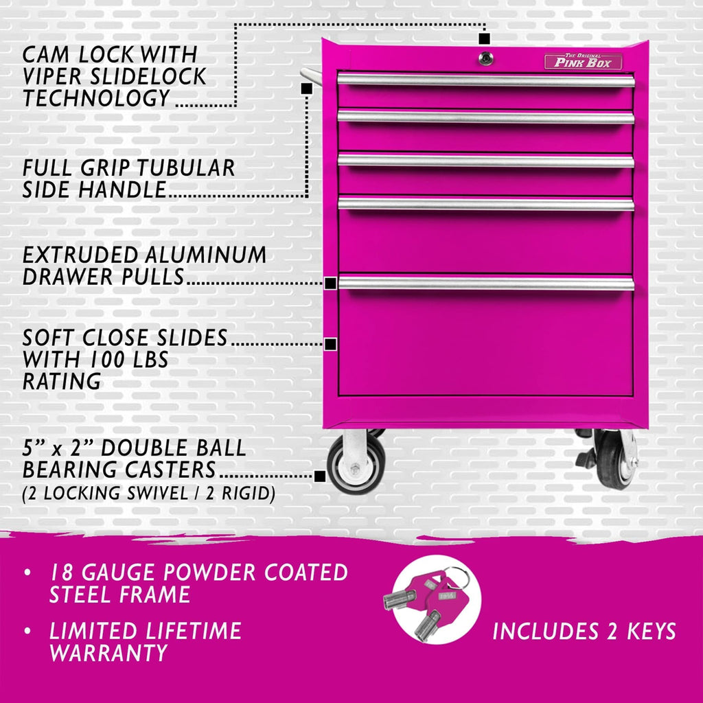 26-Inch 5-Drawer Rolling Bottom Cabinet
