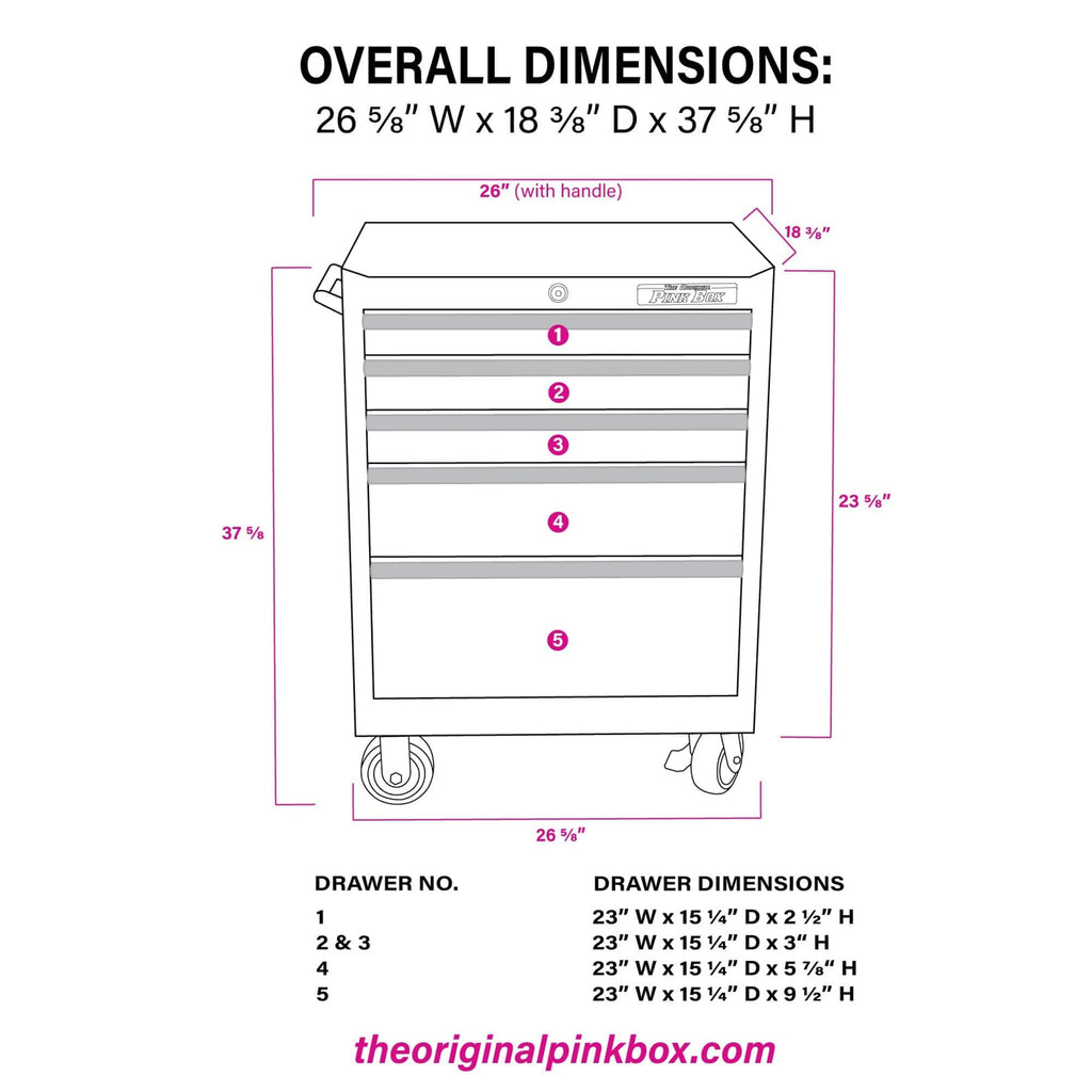 26-Inch 5-Drawer Rolling Bottom Cabinet