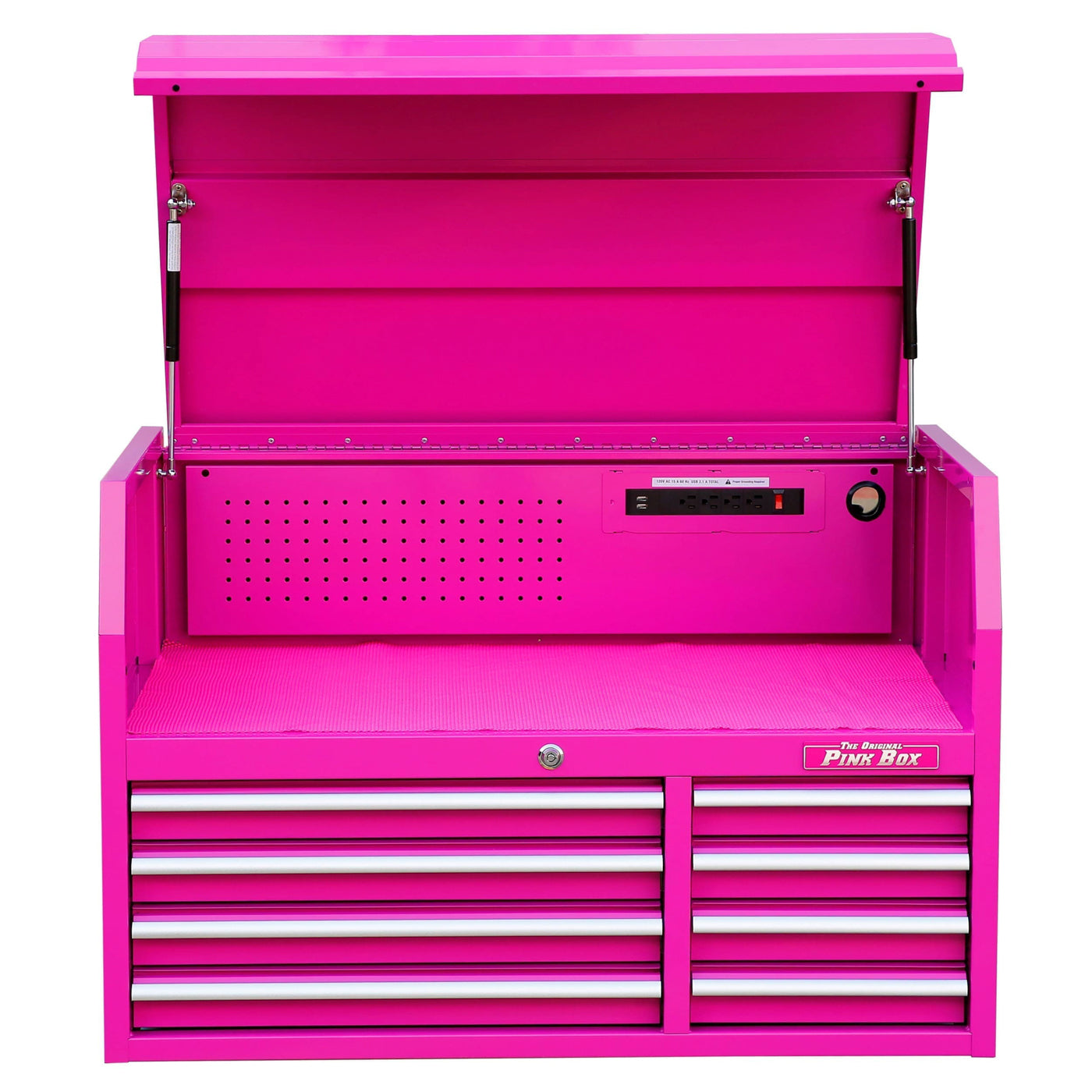 41-Inch 8-Drawer Steel Top Chest with Power Strip | Pink Box – The