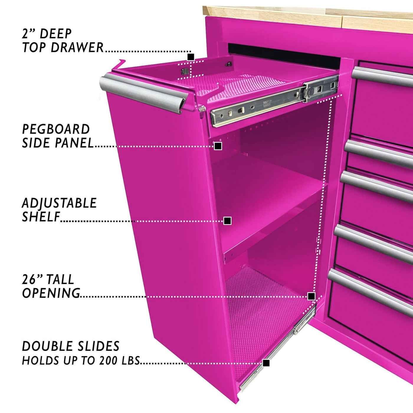 60-Inch 7-Drawer Pink Rolling Workstation | The Original Pink Box