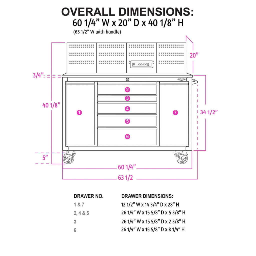 60-Inch 7-Drawer Workstation