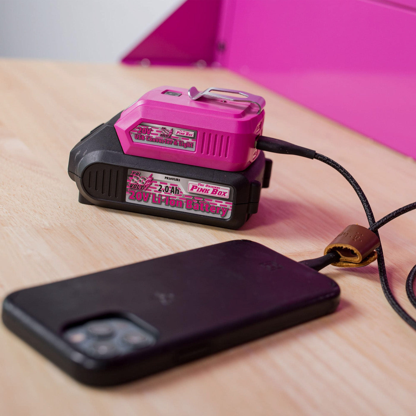 Pink Portable USB Power Source and Flashlight