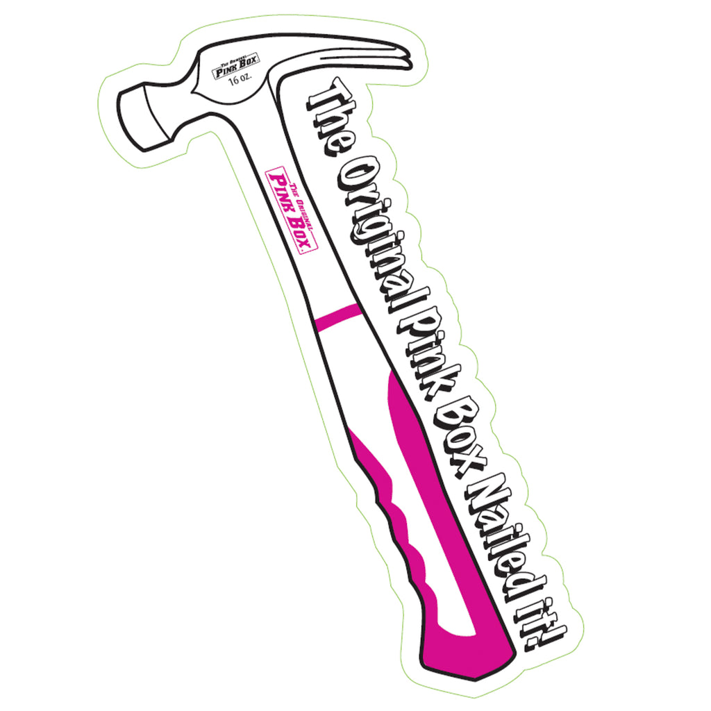 Pink hammer novelty sticker with “The Original Pink Box nailed it!” text