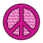 Pink peace symbol with The Original Pink Box logo pattern background